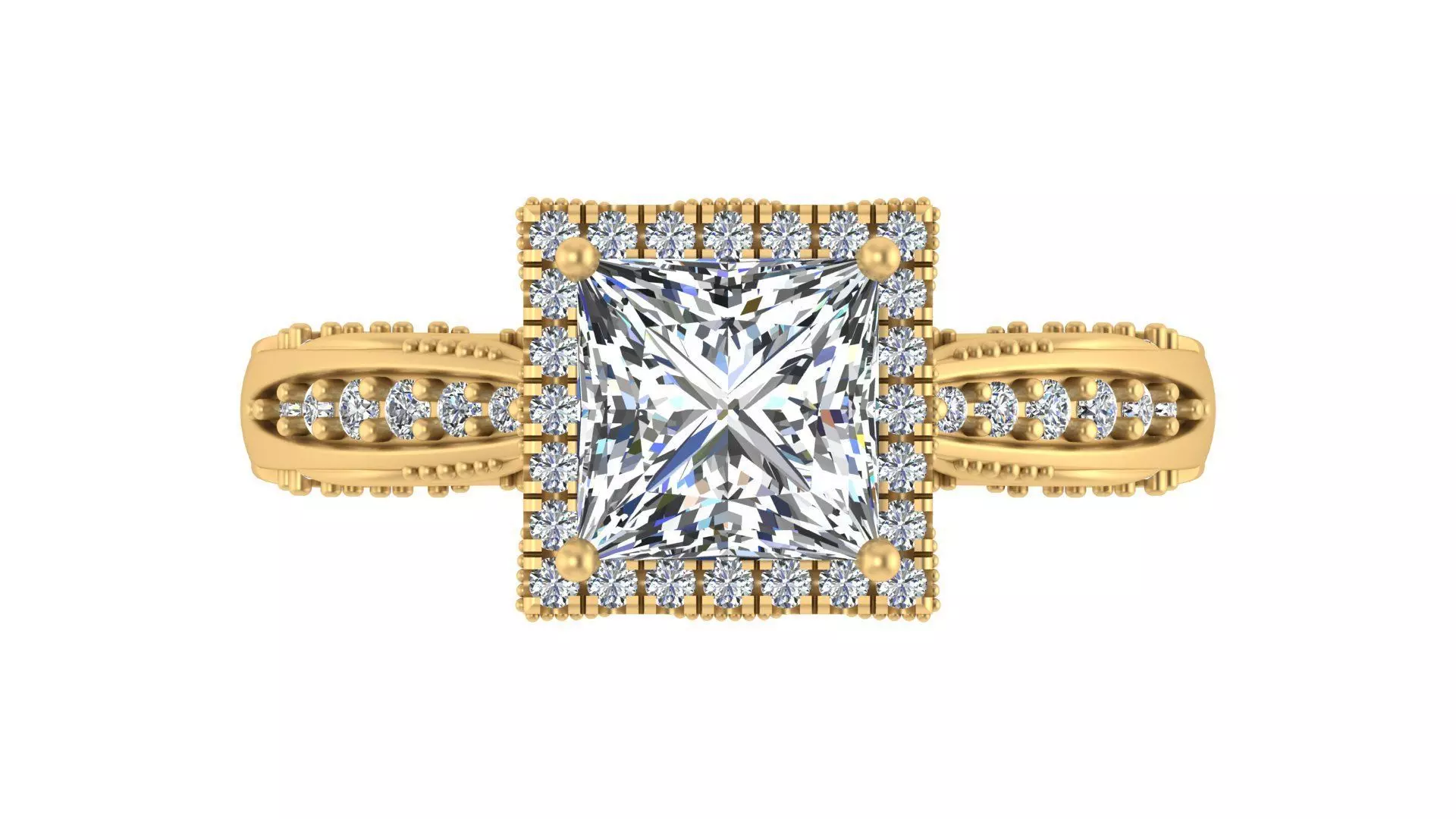 Princess-Cut Halo Engagement Ring 3D print model