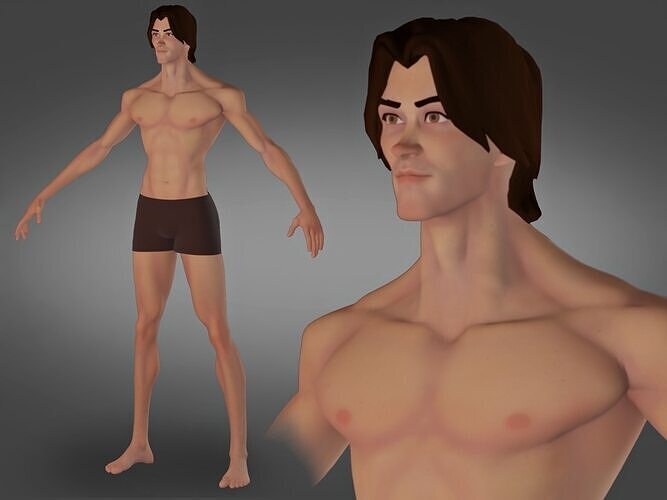 Cartoon male character base mesh Low-poly 3D model Low-poly 3D model