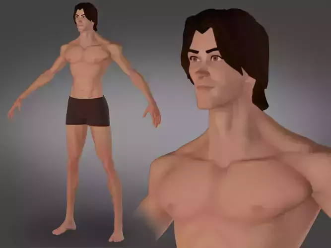 Cartoon male character base mesh Low-poly 3D model