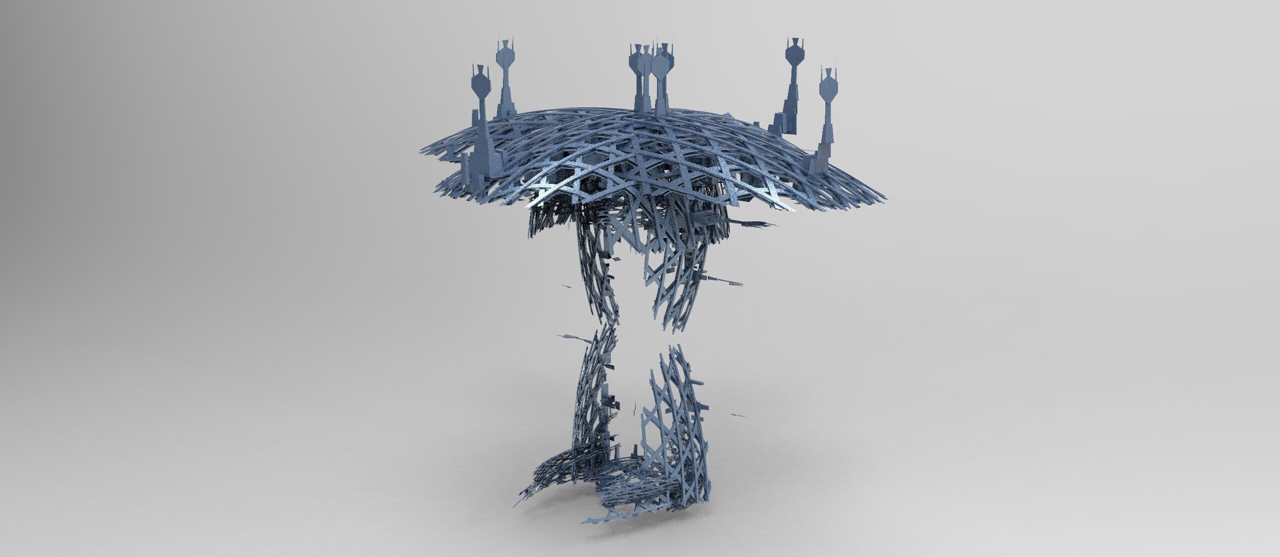cyberpunk  cliff tower 3 versions  3D model_3