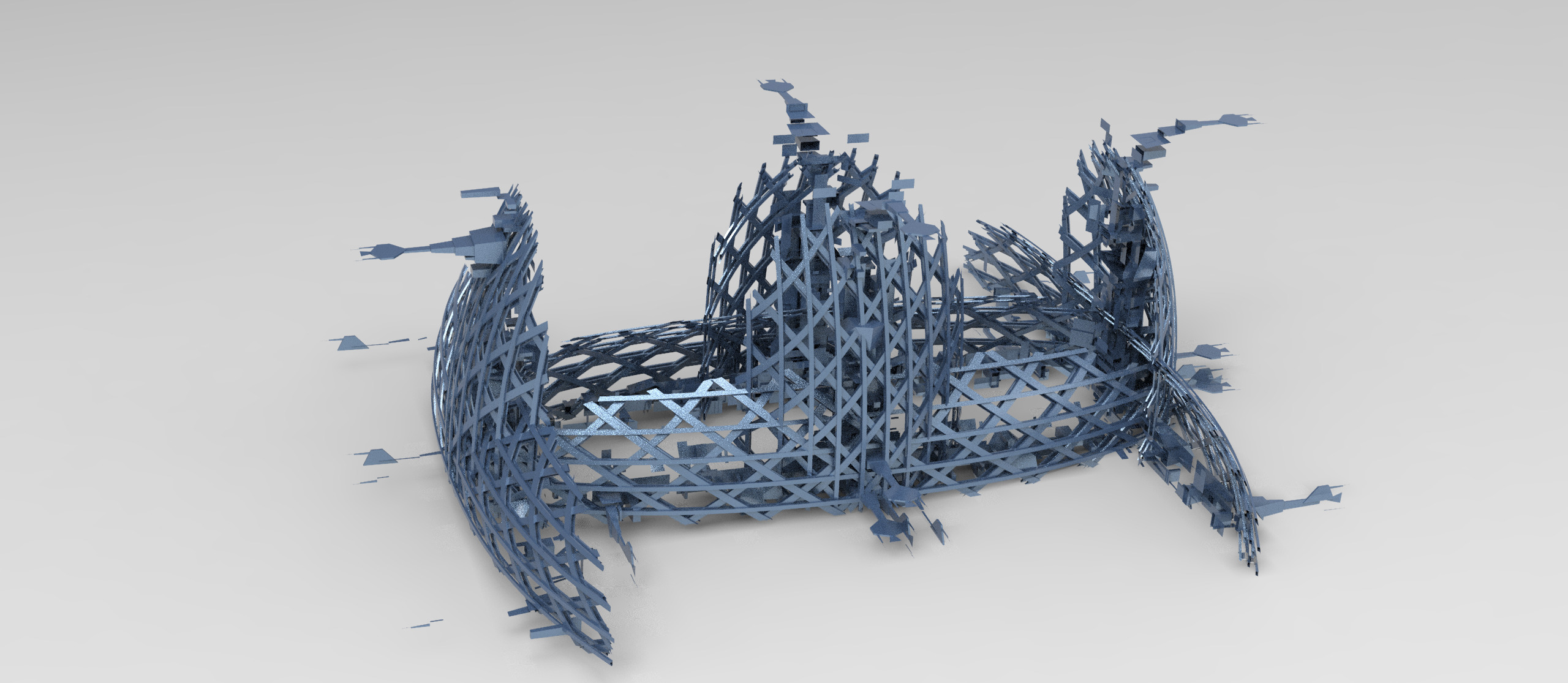 cyberpunk  cliff tower 3 versions  3D model_1