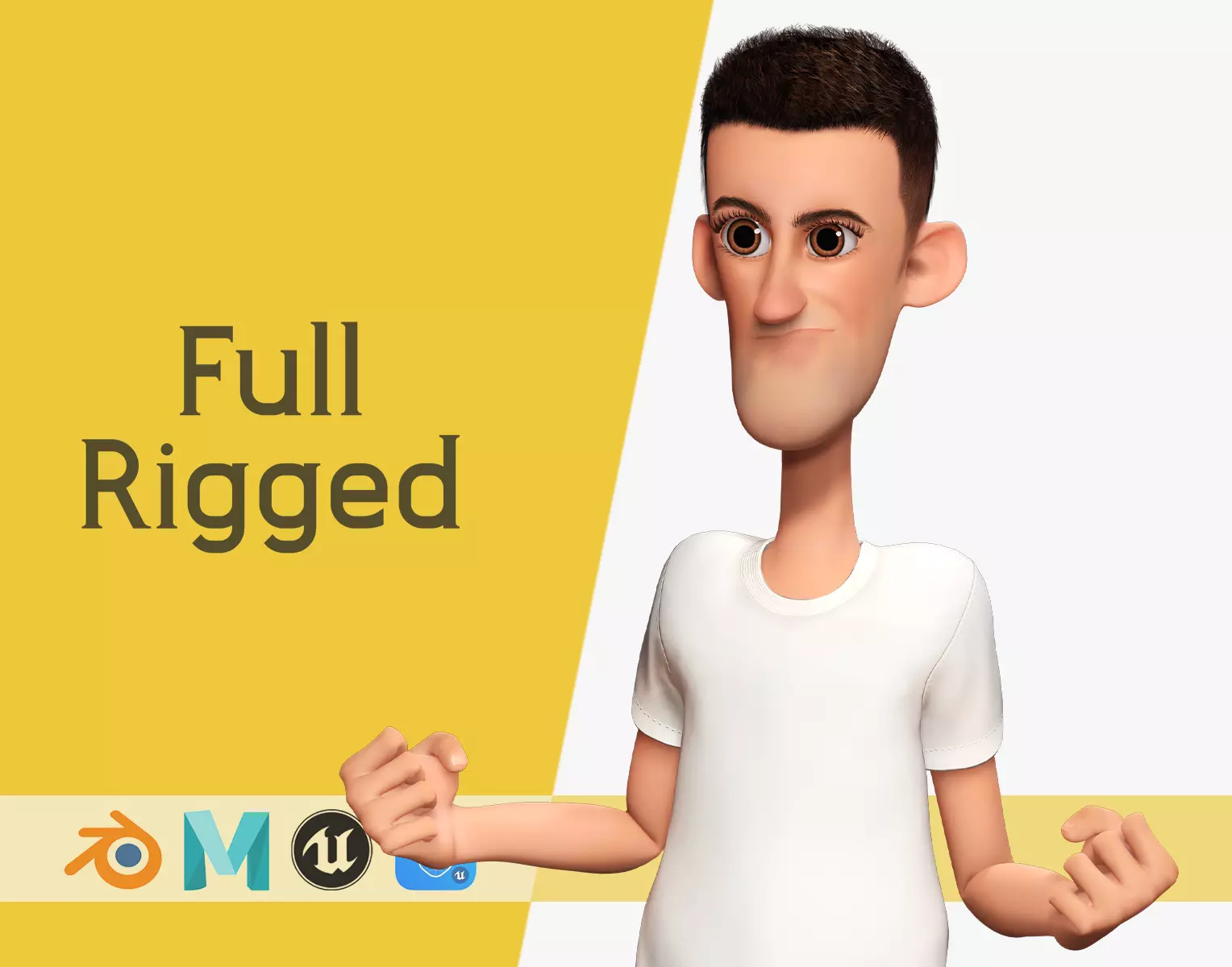 Fun and Quirky Male Rigged Exaggerated Toon 3D Guy Low-poly 3D model_0