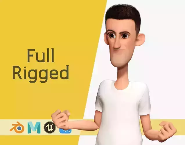 Fun and Quirky Male Rigged Exaggerated Toon 3D Guy Low-poly 3D model