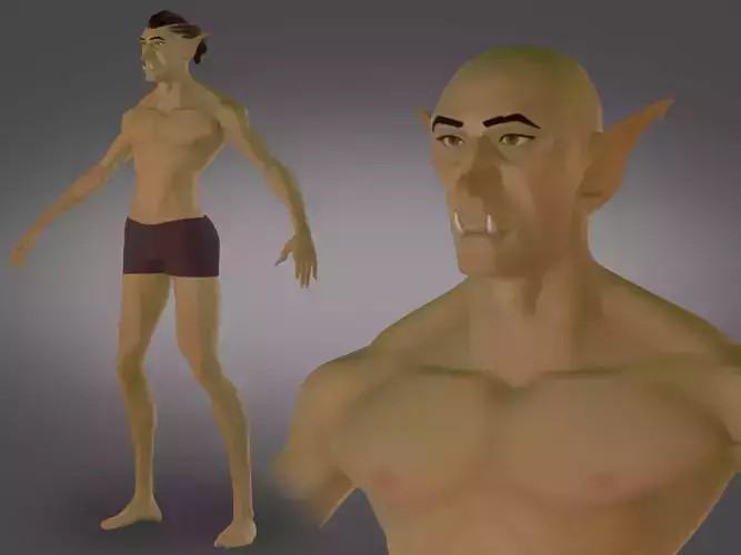 Cartoon male goblin character  base mesh Low-poly 3D model