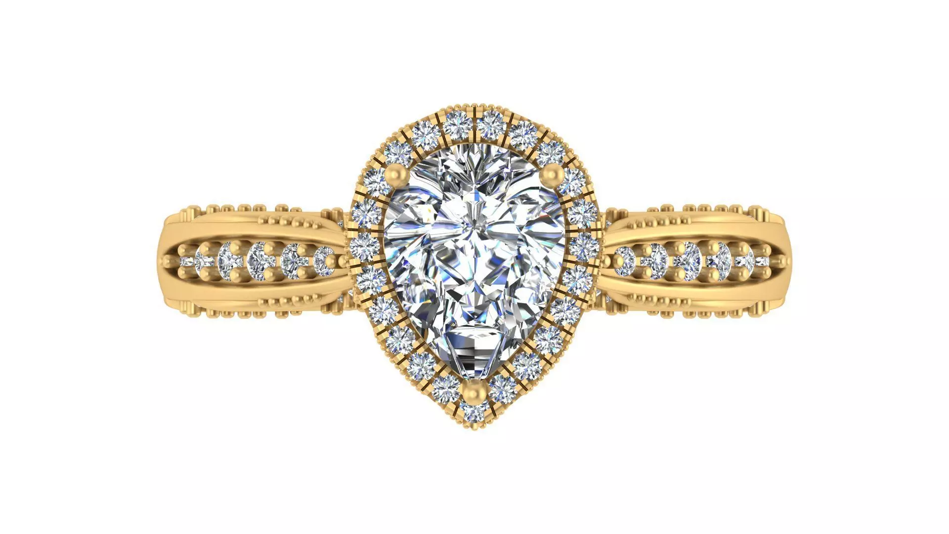 Pear-Cut Halo Engagement Ring 3D print model