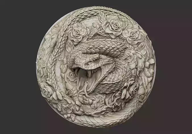 Snake rose rock or serpent python anaconda mamba poison pendant