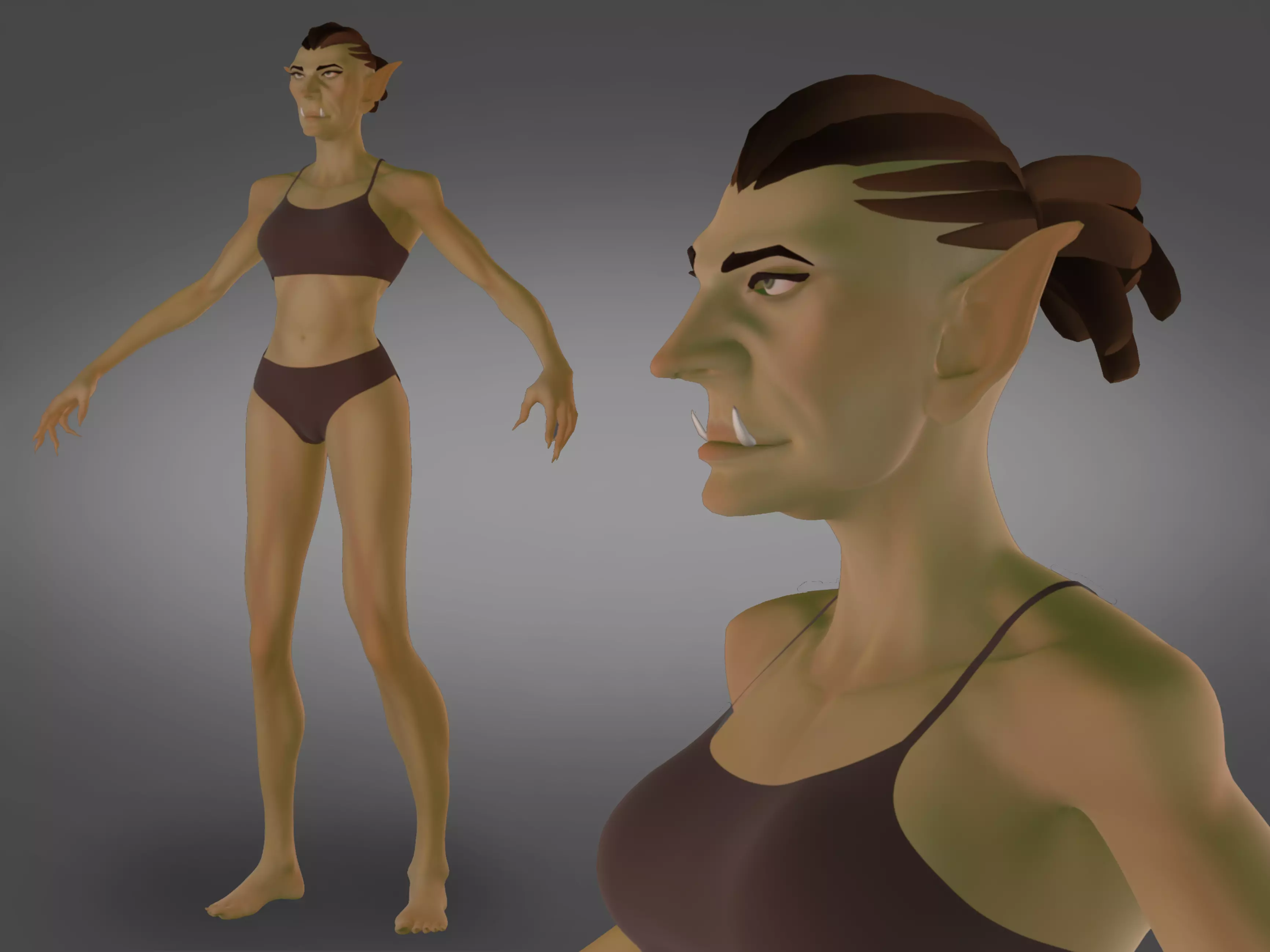 Cartoon female character fantesy base mesh Low-poly 3D model Low-poly 3D model_0