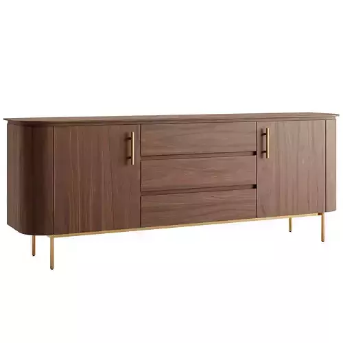 Sideboard in walnut wood and golden steel 3D model