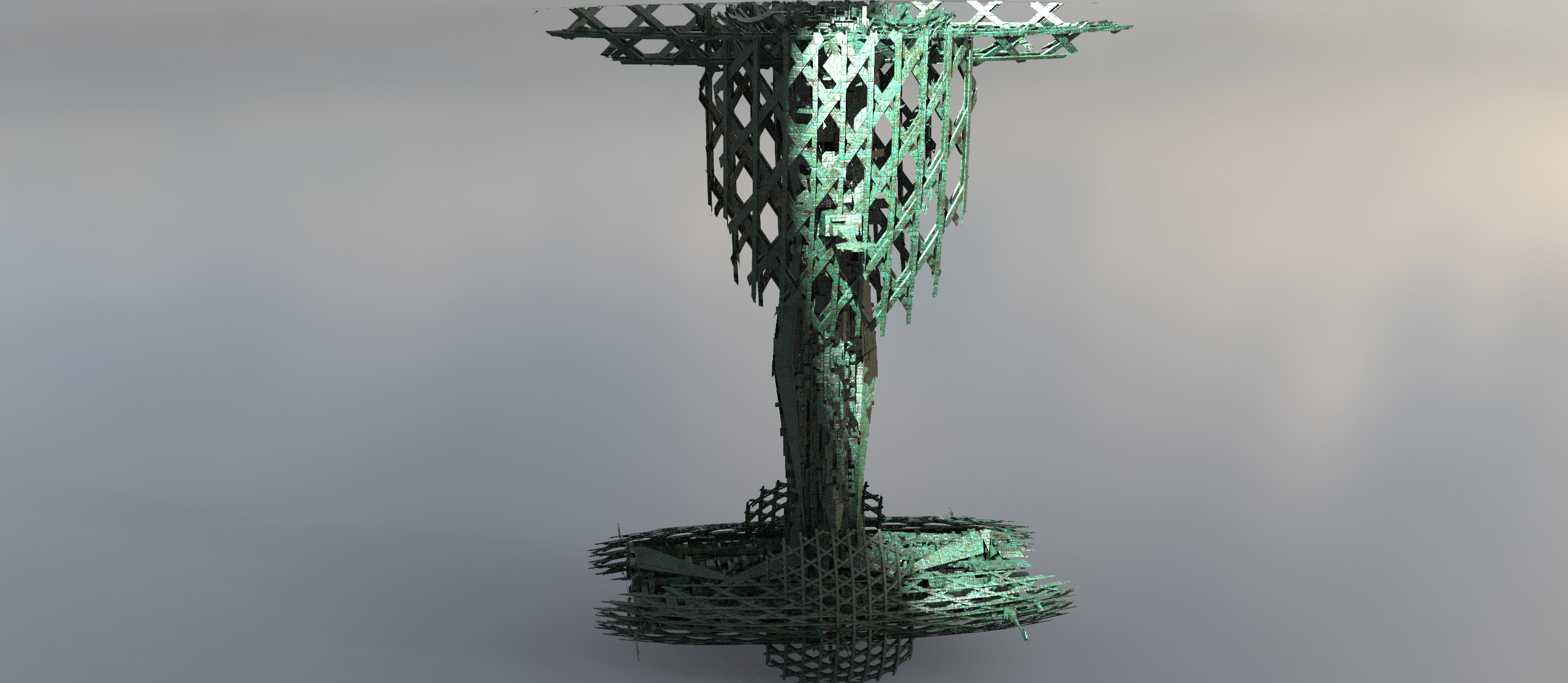 Emerald Cyberpunk tower 3D model_1