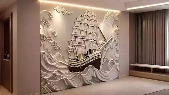 modern panel wall decor set wall relief mural CNC 148 3D model