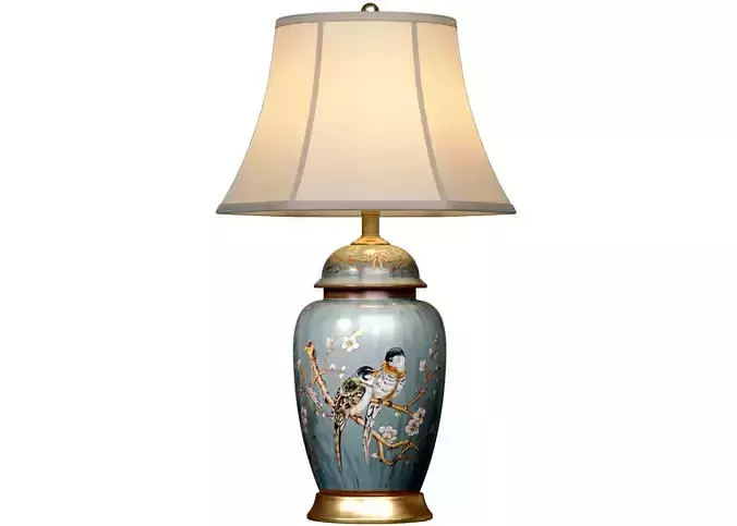 Zedaro Sakura and Birds Ceramic Ginger Jar Nightstand Table Lamp 3D model