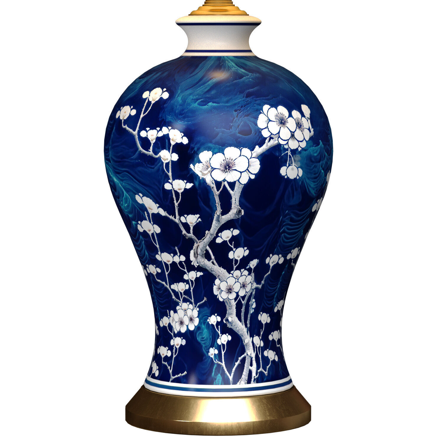 High Table Lamp FLORY Blue Ginger Jar Oriental Ceramic Lotos 3D model_2