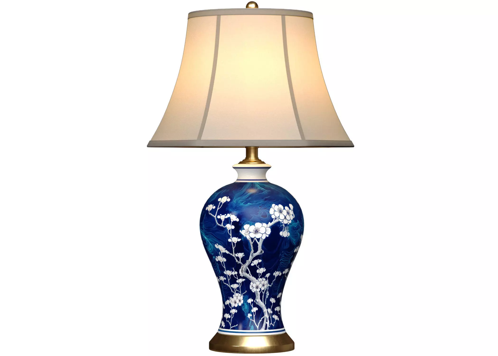 High Table Lamp FLORY Blue Ginger Jar Oriental Ceramic Lotos 3D model_0