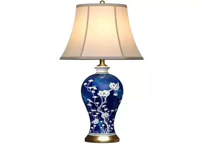 High Table Lamp FLORY Blue Ginger Jar Oriental Ceramic Lotos 3D model