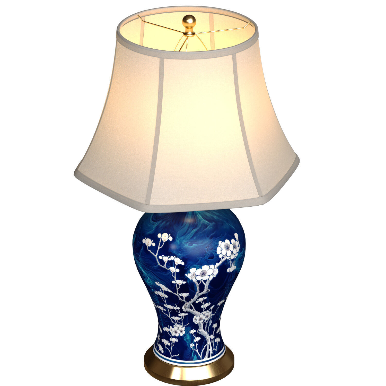 High Table Lamp FLORY Blue Ginger Jar Oriental Ceramic Lotos 3D model_1