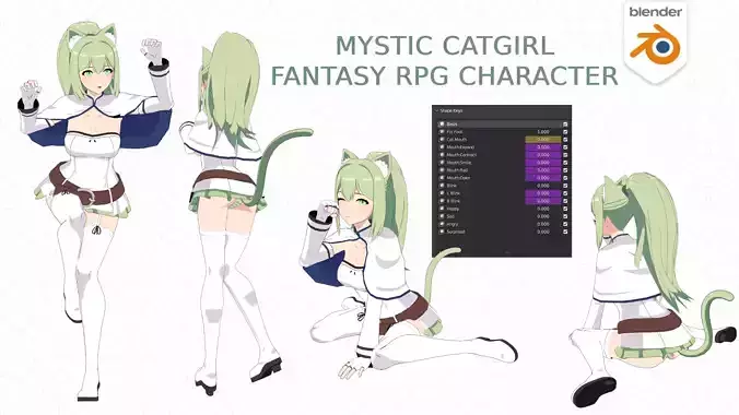 Mystic Catgirl - Fantasy RPG Character Low-poly 3D model