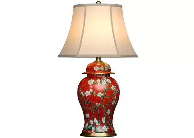 Sakura Red Ceramic Ginger Jar Nightstand European Table Lamp