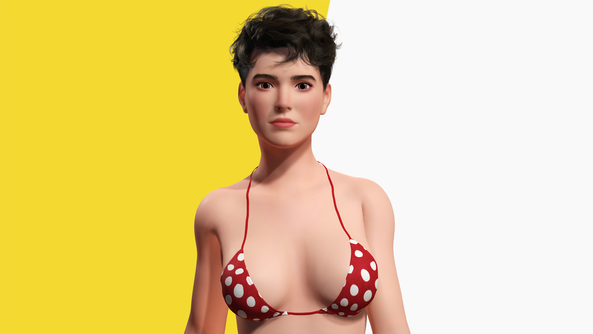Short Hair Bikini Model Stylized 3D Female Character Low-poly 3D model_3