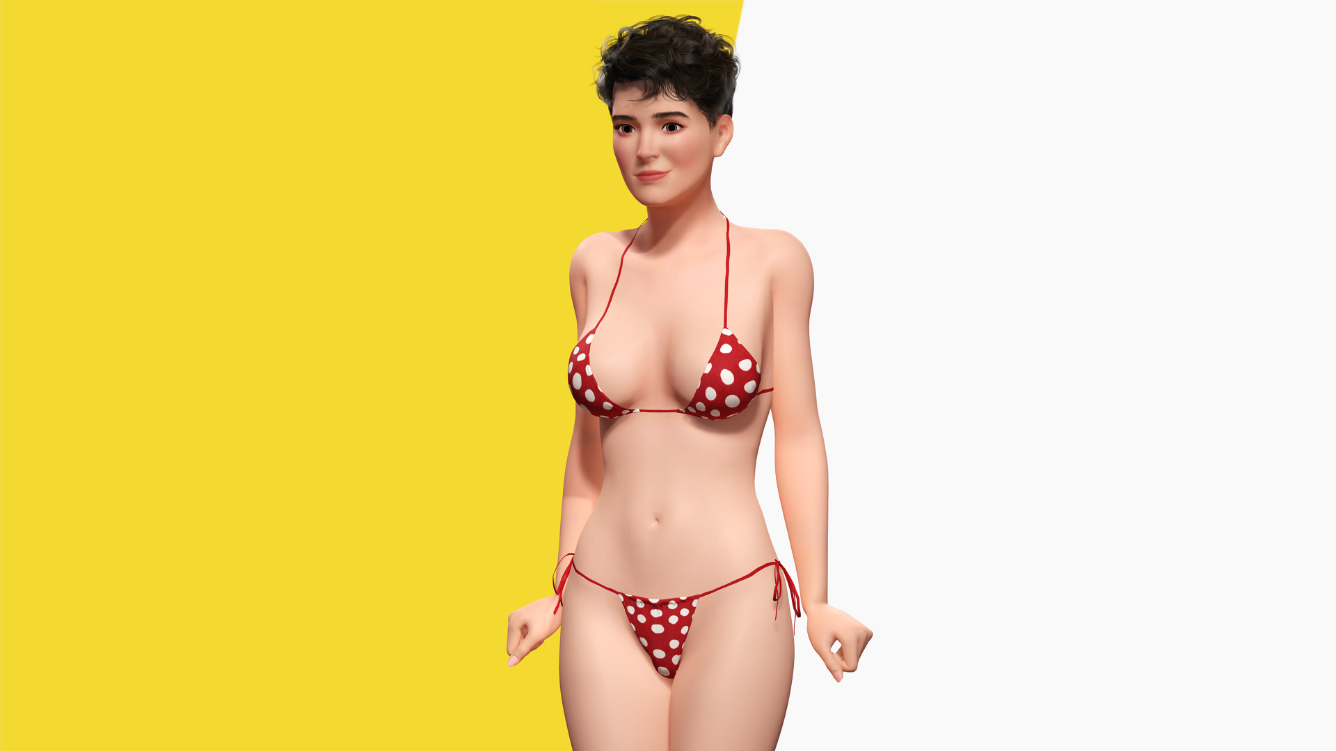 Short Hair Bikini Model Stylized 3D Female Character Low-poly 3D model_5