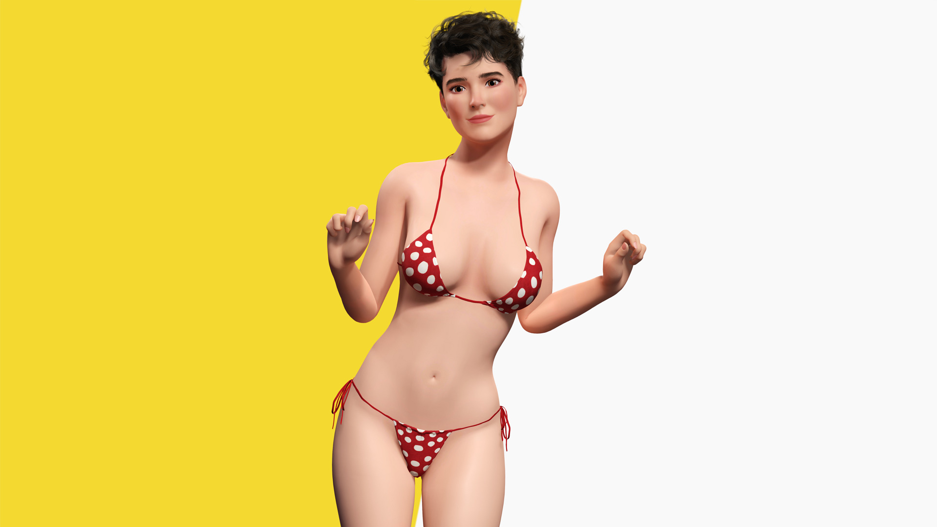 Short Hair Bikini Model Stylized 3D Female Character Low-poly 3D model_7