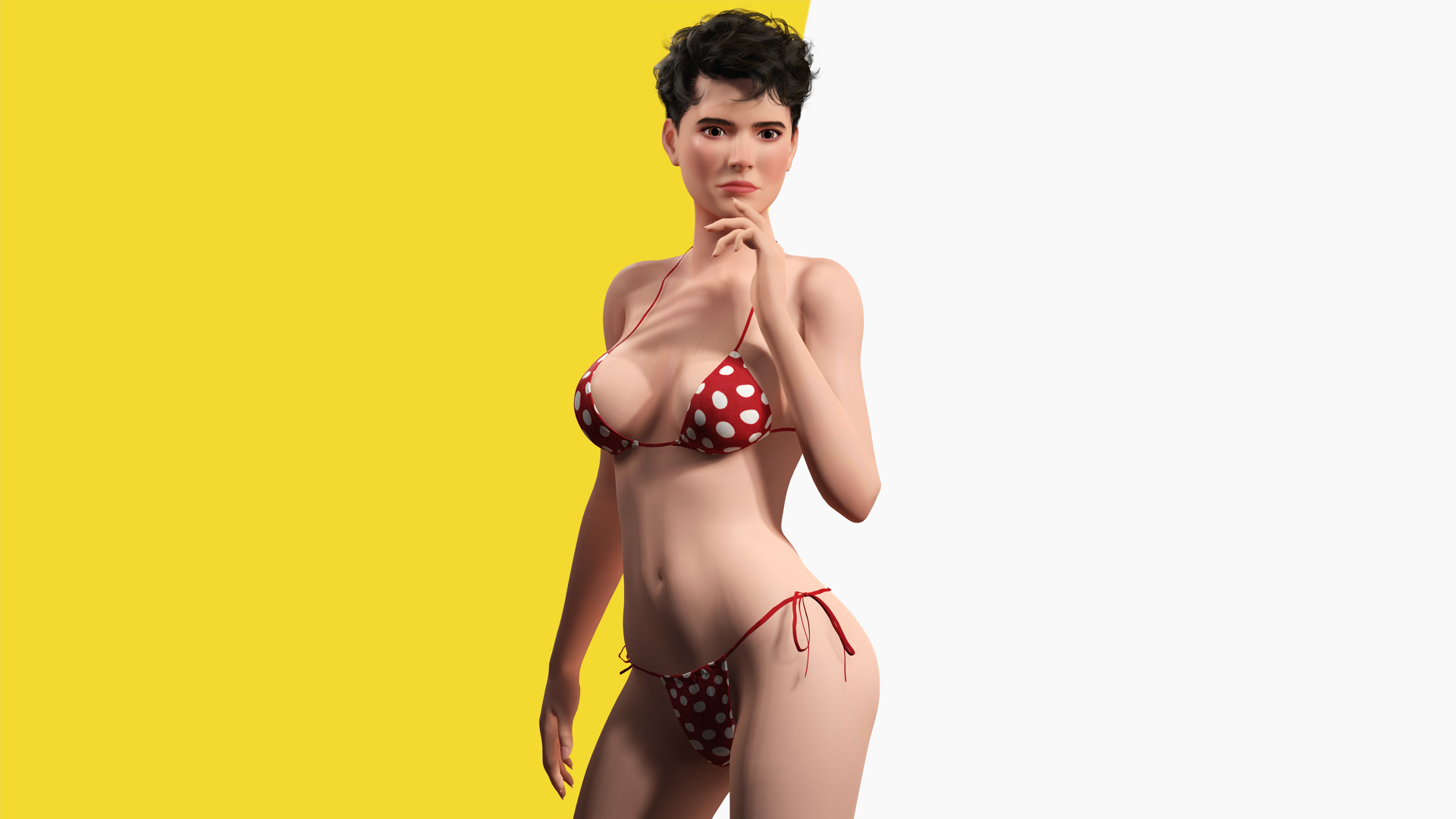 Short Hair Bikini Model Stylized 3D Female Character Low-poly 3D model_8