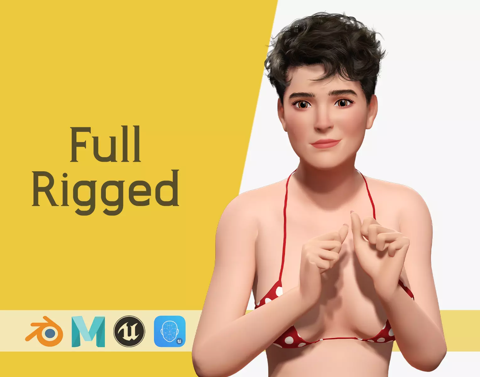 Short Hair Bikini Model Stylized 3D Female Character Low-poly 3D model_0