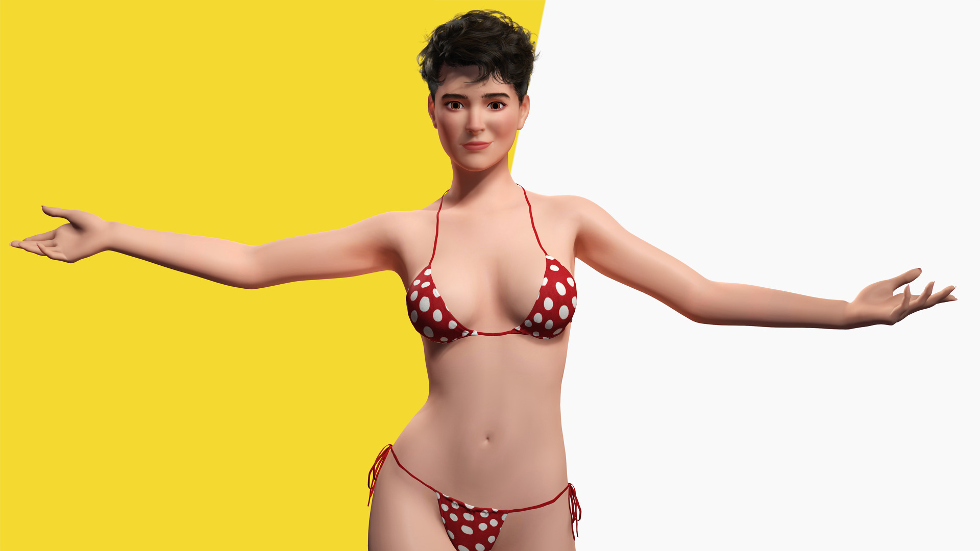 Short Hair Bikini Model Stylized 3D Female Character Low-poly 3D model_12