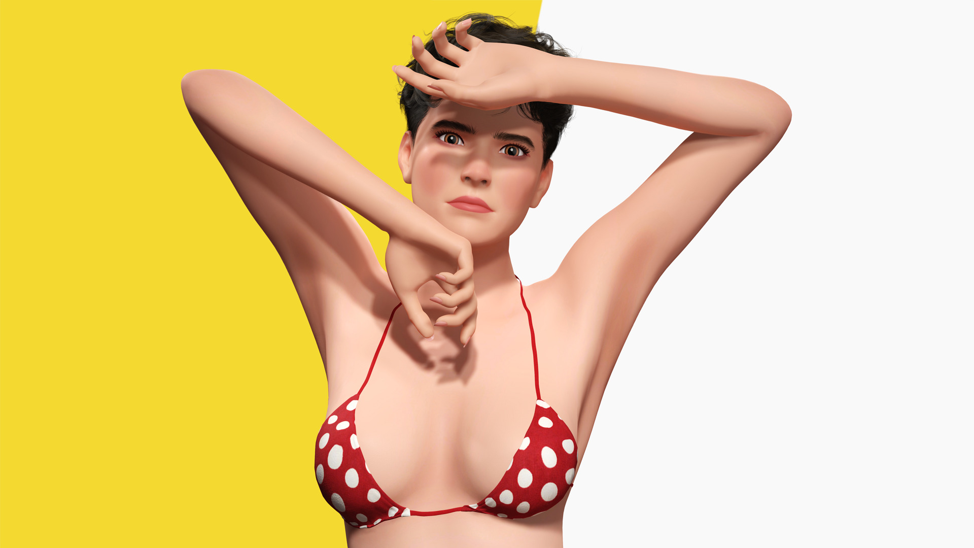 Short Hair Bikini Model Stylized 3D Female Character Low-poly 3D model_2