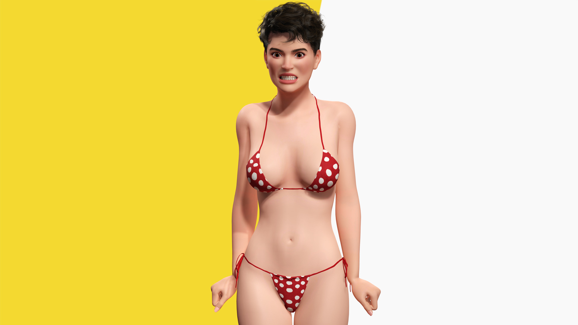 Short Hair Bikini Model Stylized 3D Female Character Low-poly 3D model_9