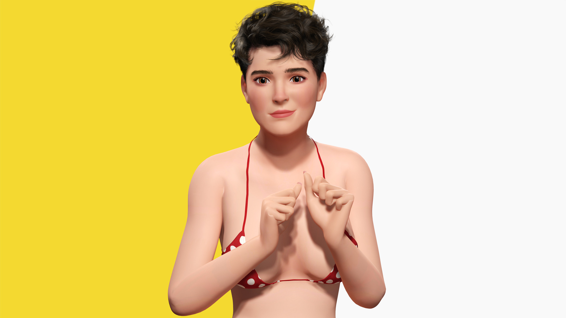 Short Hair Bikini Model Stylized 3D Female Character Low-poly 3D model_11