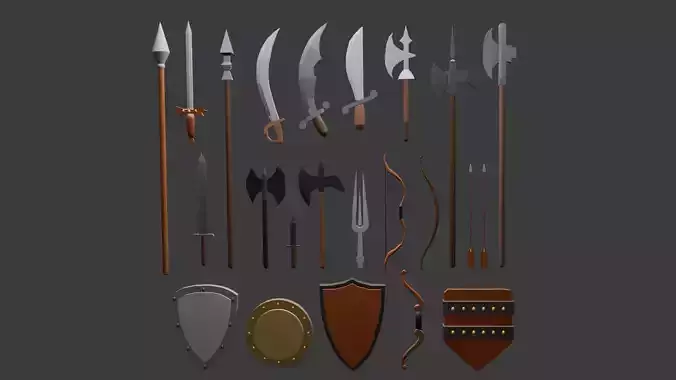 Low Poly Medieval Weapons Pack  Game Ready  3D Printable 