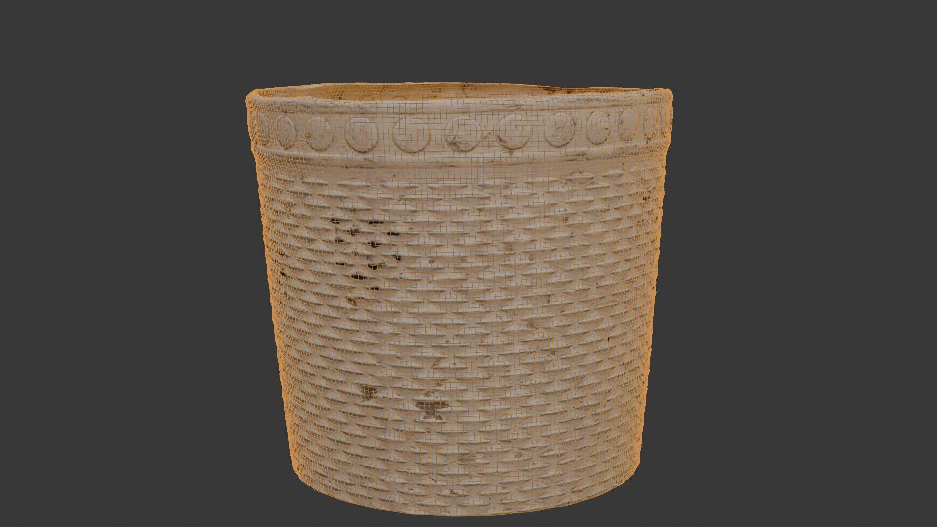 Wicker Trash Bin Scan Low-poly 3D model_2