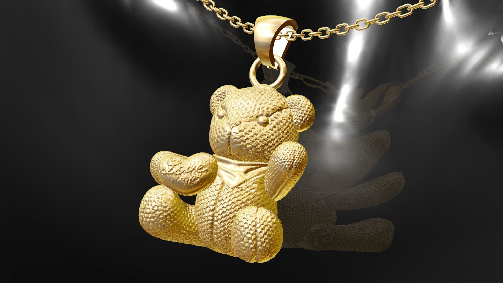 Bear pendant jewelry gold 3D print model_3