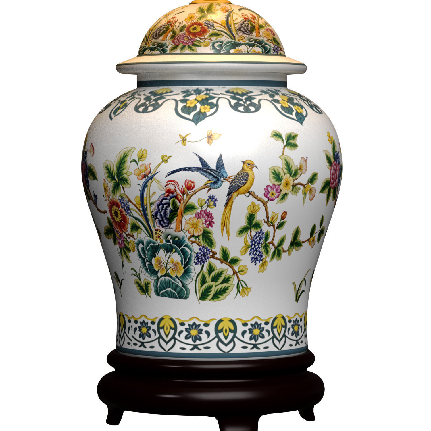 Floral European Provence Porcelain Nightstand Bedside Table Lamp 3D model_2