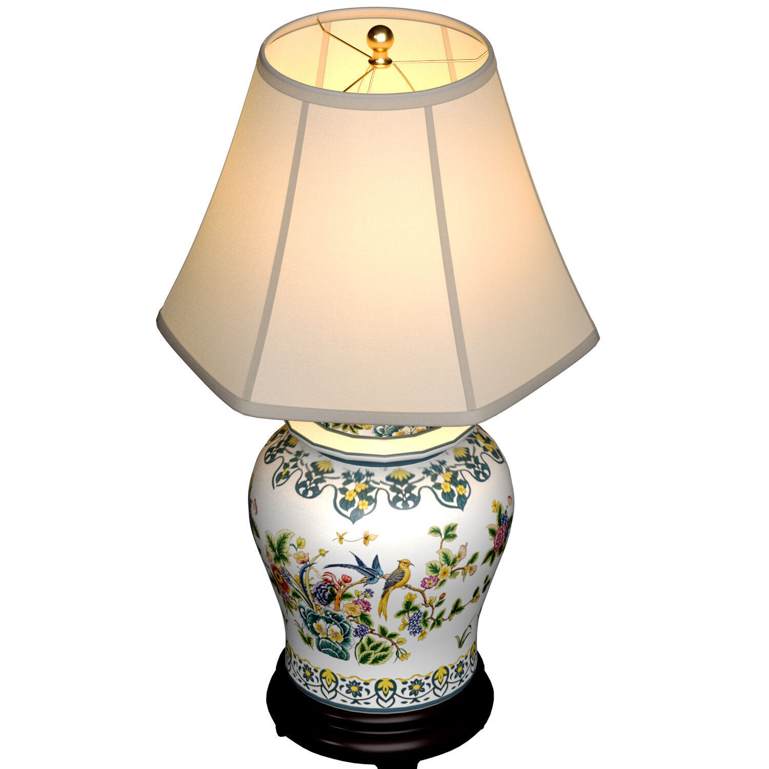 Floral European Provence Porcelain Nightstand Bedside Table Lamp 3D model_1