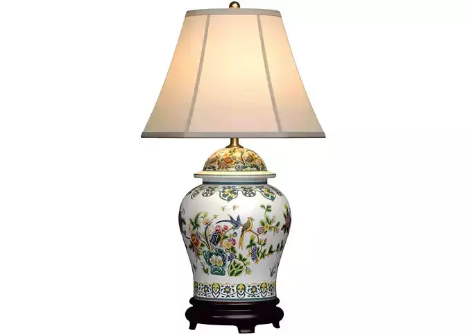 Floral European Provence Porcelain Nightstand Bedside Table Lamp 3D model
