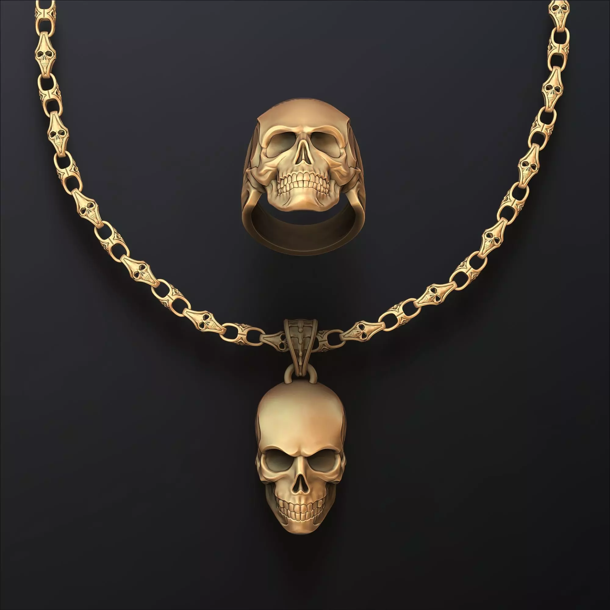 Skull Chain Pendant Ring v2 Collection 3D print model_0
