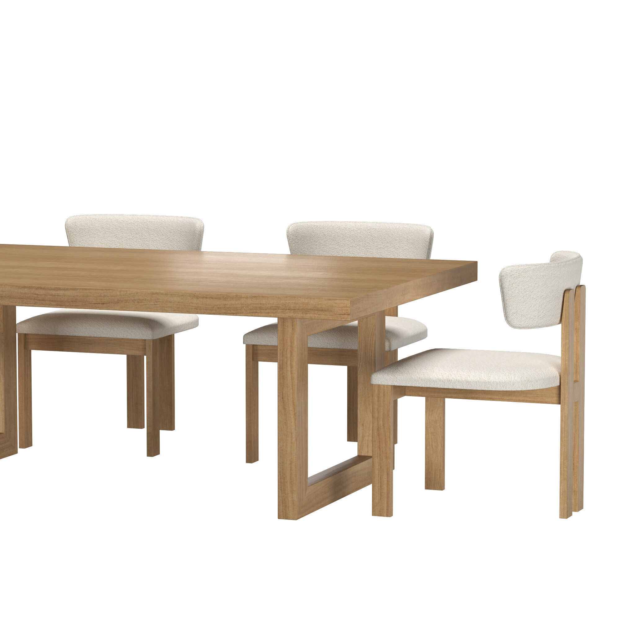 Oak Global Table Rodin Chair Dining SET 3D model_7