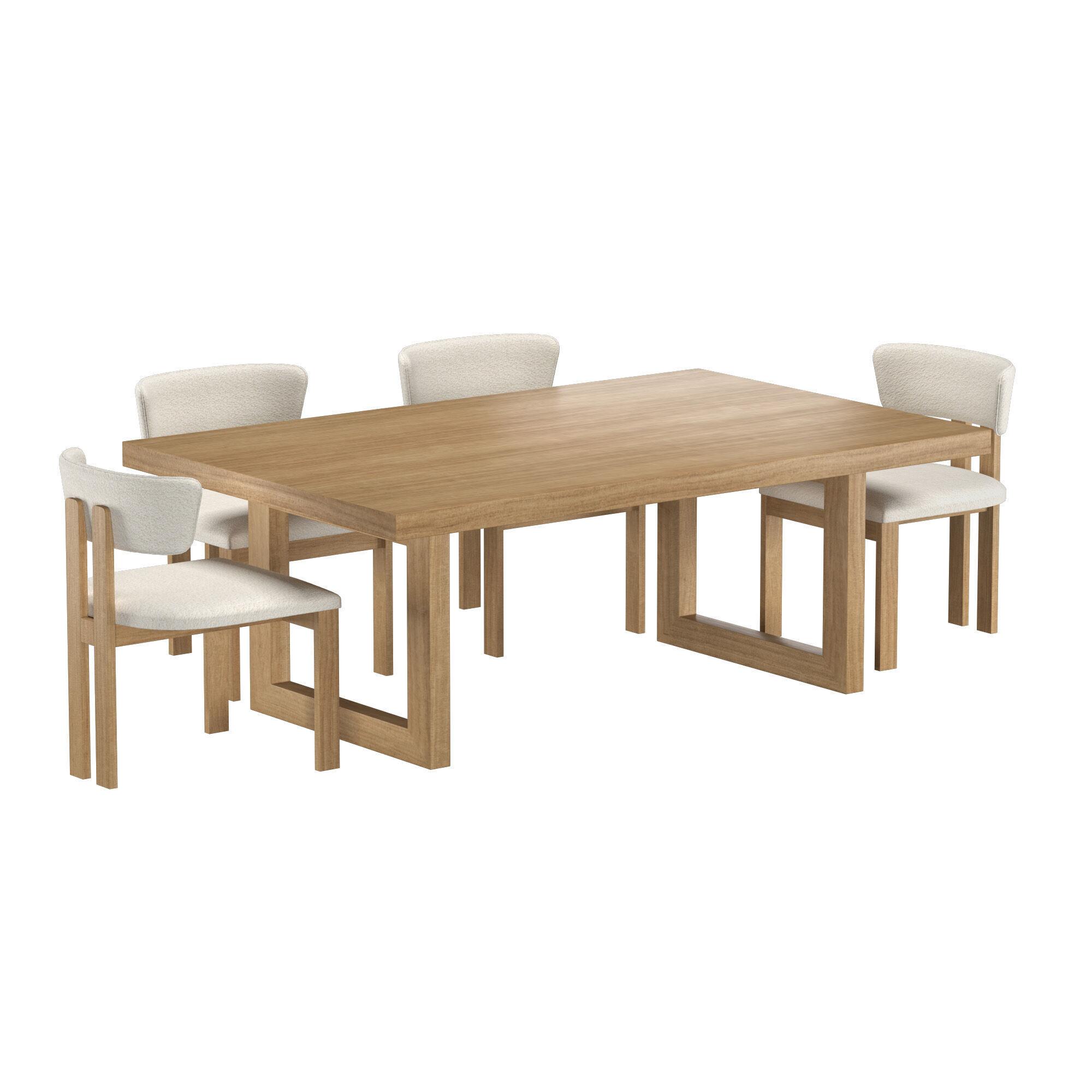 Oak Global Table Rodin Chair Dining SET 3D model_5