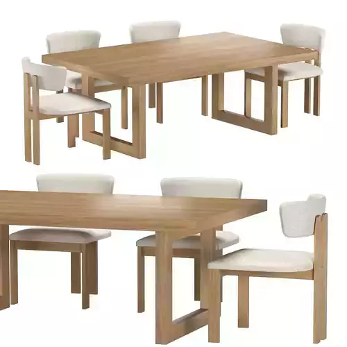 Oak Global Table Rodin Chair Dining SET 3D model