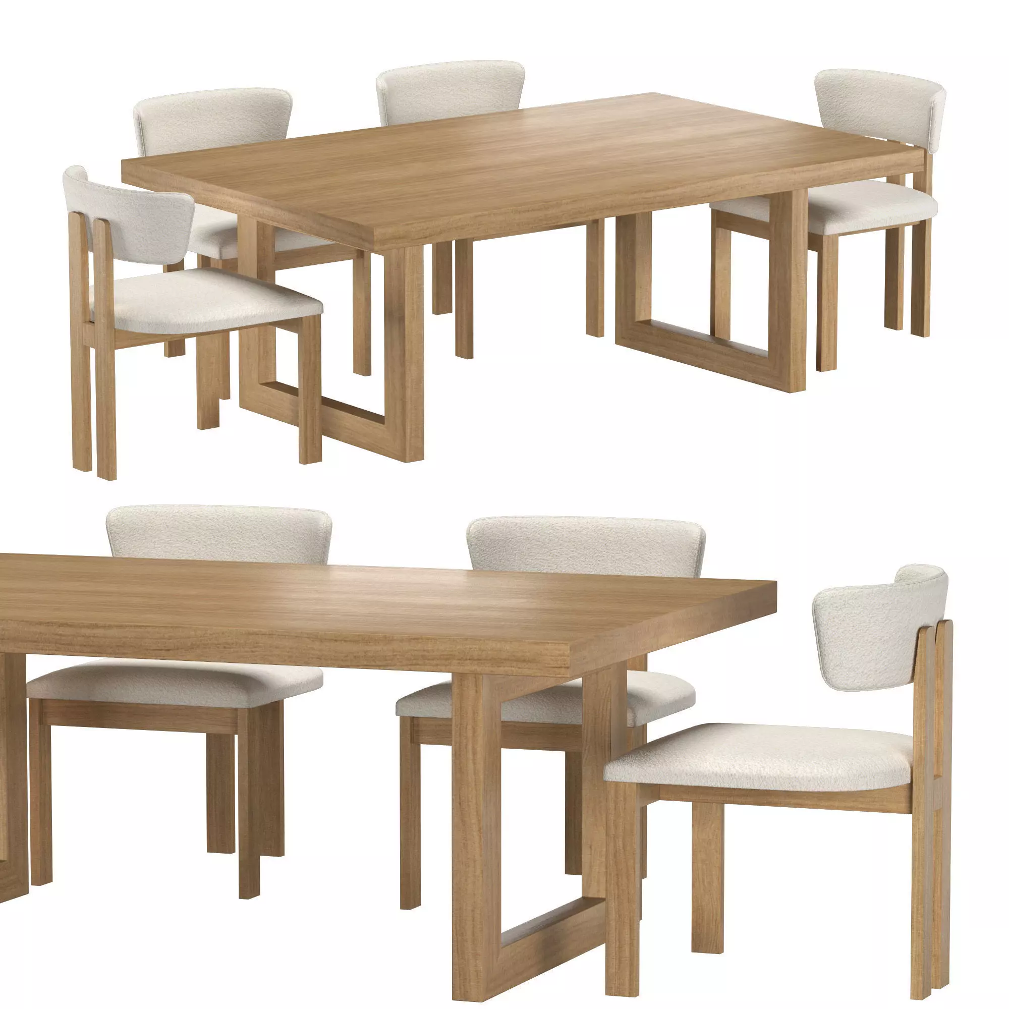 Oak Global Table Rodin Chair Dining SET 3D model_0