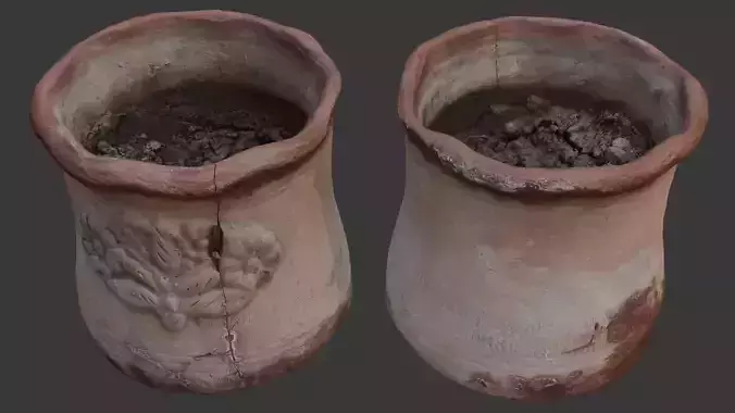 Old Clay Flower Pot with Soil Scan