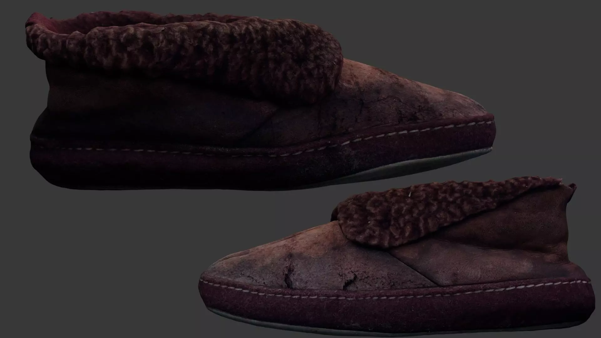 Worn Leather Slippers 3D Scan Low-poly 3D model