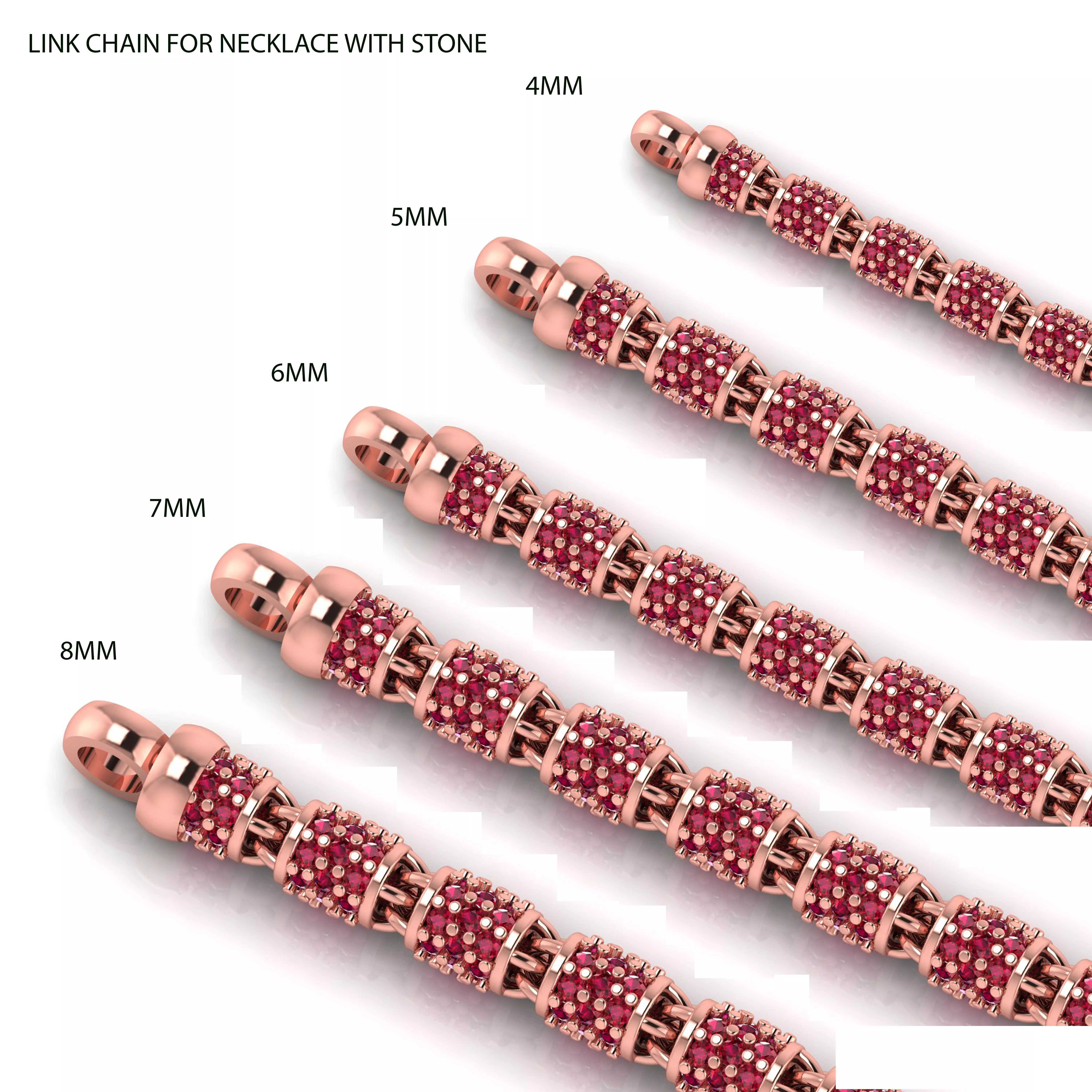 5 SIZE LINK CHAIN FOR NECKLACE WITH STONE 3D Model Collection_0