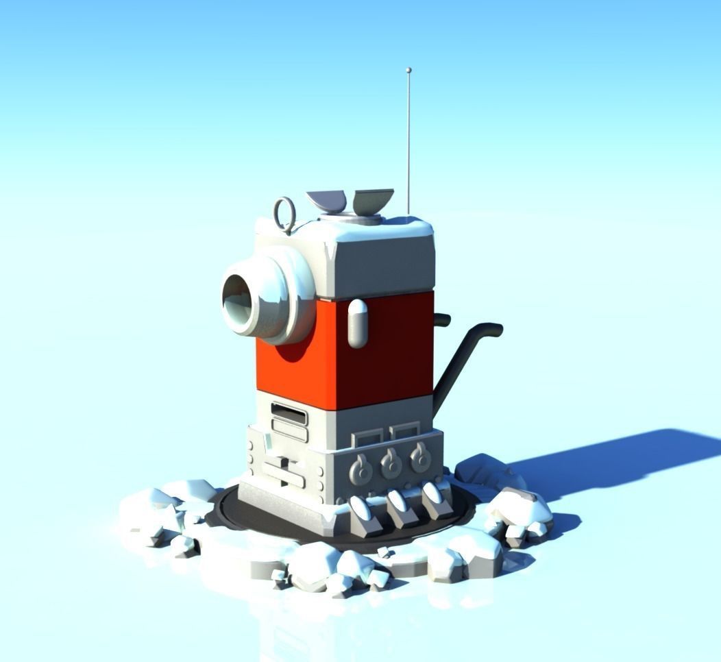 Gun Turret in the Snow Free low-poly 3D model_0