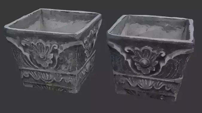  Ornate Stone Planter 3D Scan Low-poly 3D model
