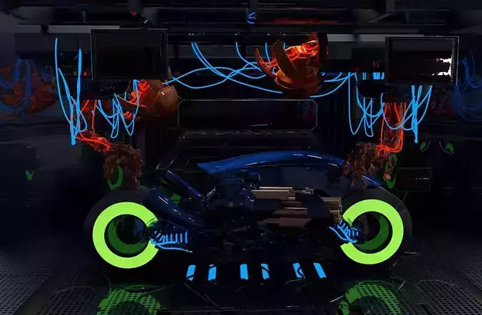 DemoX futuristic motorcycle with neon lights