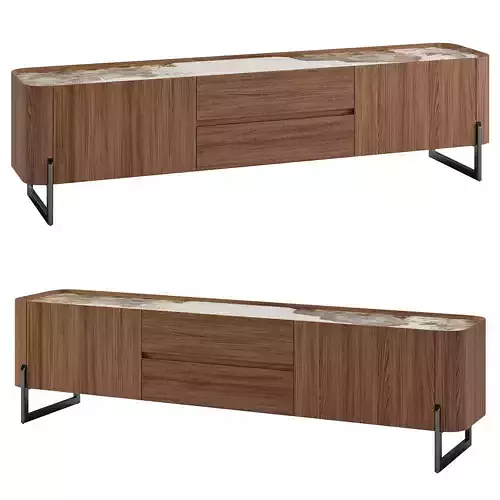 Walnut and dark metallized steel TV cabinet 
