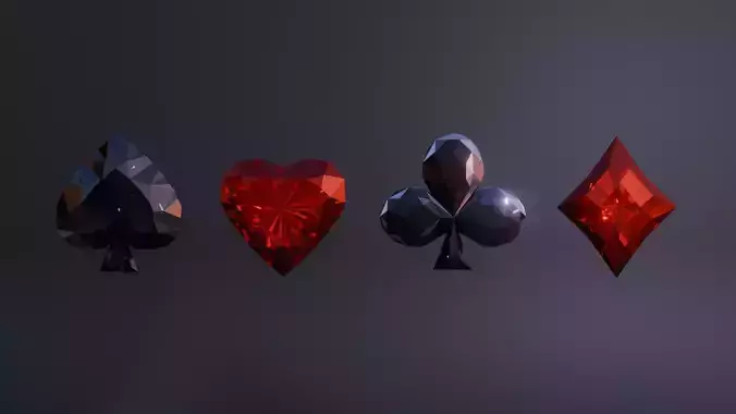 3D model set of diamond card suits