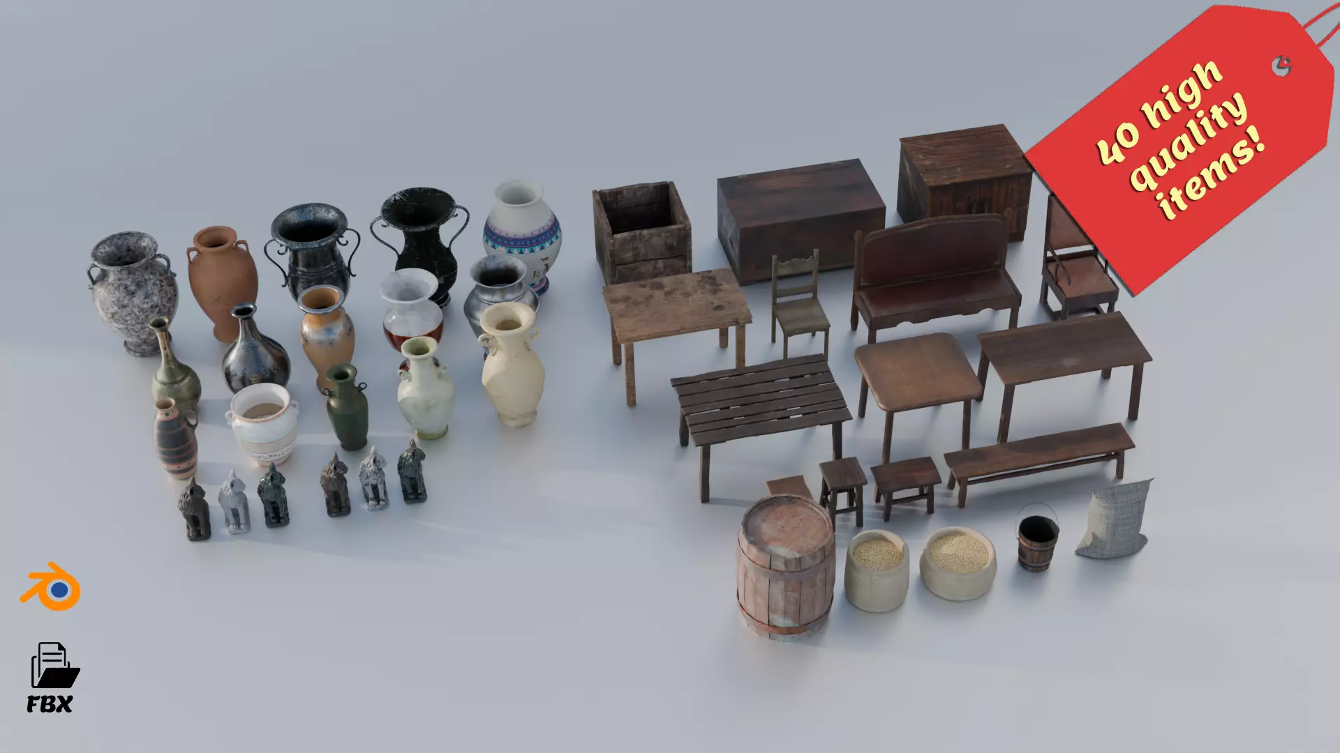 Antique Asset Pack - 40 Items Blender and FBX Free 3D model